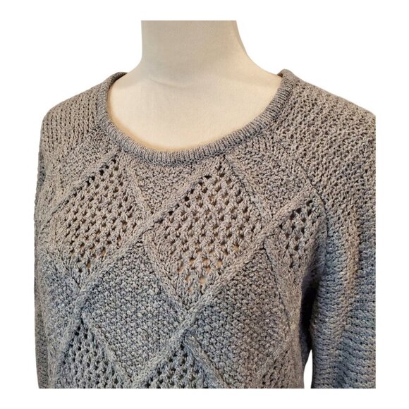 AMERICAN EAGLE SZ M Womens Cotton/Wool Blend Diamond Pattern Knit Sweater Gray - Picture 3 of 11